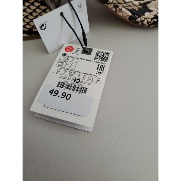 Zara Sandals Women 8 EUR 39 Snake Print Square Toe Block Air Fit Insole Foam - Picture 8 of 16